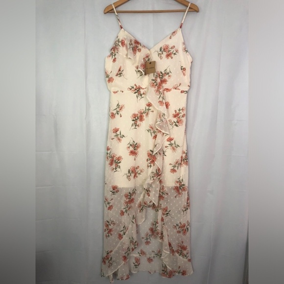 BLU PEPPER FLORAL RUFFLE HALTER MIDI DRESS SIZE L - Picture 1 of 13